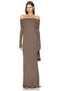 view 1 of 3 Silk Rib Off Shoulder Fluid Dress in Mushroom