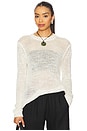 view 1 of 5 Linen Open Knit Long Sleeve Crew in White