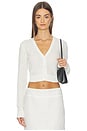 view 1 of 4 CÁRDIGAN CORTO DE LINO DE PUNTO CALADO CON CUELLO EN V in Off White