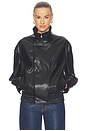 view 1 of 5 Oversized Leather Bomber Jacket in Black