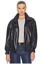 view 2 of 5 Oversized Leather Bomber Jacket in Black