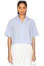 view 1 of 5 Cropped Short Sleeve Shirt in Light Blue & White Stripe