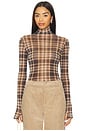 view 1 of 4 Plaid Mesh Long Sleeve Turtleneck Top in Plaid