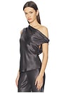 view 3 of 5 Satin Bias Off-shoulder Top in Gunmetal