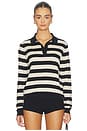 view 1 of 4 Stripe Silk Knit Polo in Black & Wheat