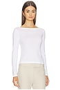 view 2 of 4 Fine Supima Cotton Long Sleeve Boatneck in White