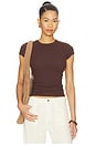 view 1 of 4 Textured Rib Cap Sleeve Crew in Chocolate