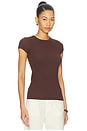 view 2 of 4 Textured Rib Cap Sleeve Crew in Chocolate
