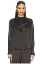 view 1 of 4 Silk Satin Bandana Blouse in Olive Bronze