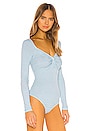 view 3 of 5 X REVOLVE Silk Rib Front Knot Long Sleeve Bodysuit in Ice Blue