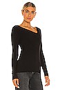 view 2 of 4 Brushed Supima Cotton Asymmetrical Neck Long Sleeve Top in Black