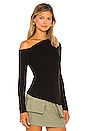 view 2 of 4 Angled Exposed-Shoulder Long Sleeve Top in Black