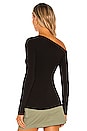 view 3 of 4 Angled Exposed-Shoulder Long Sleeve Top in Black