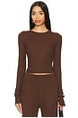 view 1 of 4 Long Sleeve Fitted Top in Chocolate
