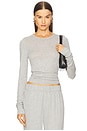 view 1 of 4 Fitted Crewneck Long Sleeve T-Shirt in Heather Grey