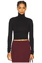 view 1 of 4 Cropped Fitted Turtleneck Soft Jersey Top in Black