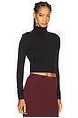 view 2 of 4 Cropped Fitted Turtleneck Soft Jersey Top in Black