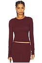view 1 of 4 Fitted Crewneck Long Sleeve Soft Jersey T-Shirt in Oxblood