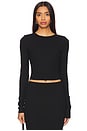 view 1 of 4 Cropped Long Sleeve Fitted Top in Black