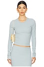 view 1 of 4 Long Sleeve Fitted Top in Dusty Blue