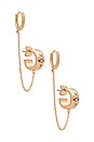 view 1 of 3 Double Piercing Chain Hoop Earrings in Gold
