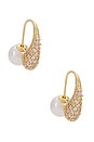 view 1 of 3 Hooked Pave And Pearl Earrings in Gold