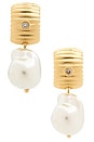 view 1 of 2 Ribbed Pearl Drop Earrings in Pearl & Gold