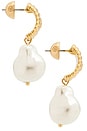 view 2 of 2 Ribbed Pearl Drop Earrings in Pearl & Gold