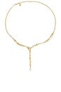 view 1 of 3 Liquid Melt And Pearl Lariat Necklace in Clear Crystal & Gold