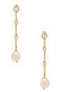 view 1 of 2 Pearl And Crystal Linear Earrings in Clear Crystal & Gold