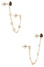 view 1 of 3 PENDIENTES VISTOSOS DOUBLE PIERCING BLACK STONE in Black Stone & Gold
