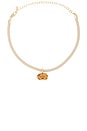 view 1 of 3 Oval Pendant Cord Necklace in Cream & Gold