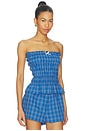 view 2 of 5 Leya Top in Flor Check - Cobalt