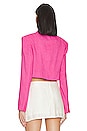 view 3 of 4 Cropped Strong Shoulder Blazer in Flamingo