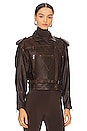 view 3 of 5 Strong Shoulder Leather Moto Jacket in Chestnut