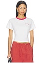 view 1 of 4 T-SHIRT THE CROPPED SIGNATURE CHEST in Off White & Garnet Raspberry
