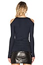 view 3 of 4 Denim Cold Shoulder Top in Navy