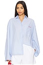 view 1 of 6 Embroidered Drawstring Shirt in Light Blue Stripes