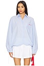 view 2 of 6 Embroidered Drawstring Shirt in Light Blue Stripes