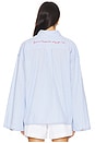 view 4 of 6 Embroidered Drawstring Shirt in Light Blue Stripes