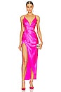 view 1 of 4 Deep Plunge High Slit Slip Dress in Wild Pink
