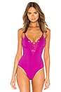 view 2 of 5 Lily Lace V Neck Bodysuit in Deep Fuchsia