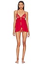 view 1 of 3 Velvet Lily Embroidery Babydoll Teddy in Rouge