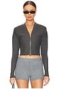 view 1 of 4 Knit Zip Bustier Cardigan in Dark Heather Grey