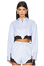 view 1 of 4 Cropped Button Down in Ice Blue