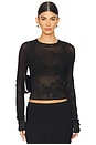 view 1 of 4 Lace Pointelle Long Sleeve Top in Black