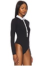 view 3 of 5 Long Sleeve High Collar Snap Bodysuit in Black
