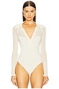 view 2 of 6 Knit Mesh Collared Bodysuit in Ecru