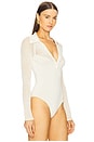 view 3 of 6 Knit Mesh Collared Bodysuit in Ecru