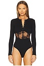 view 2 of 5 Rib And Bouquet Lace Underbust Bodysuit in Black